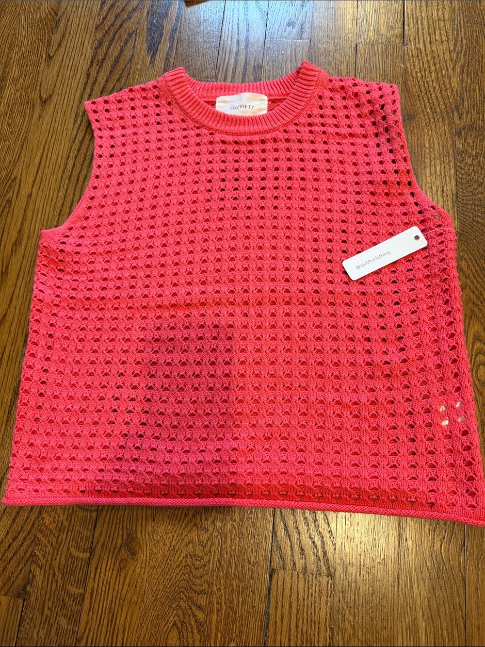 Open-Knit Sleeveless Tank Top in Hot Pink